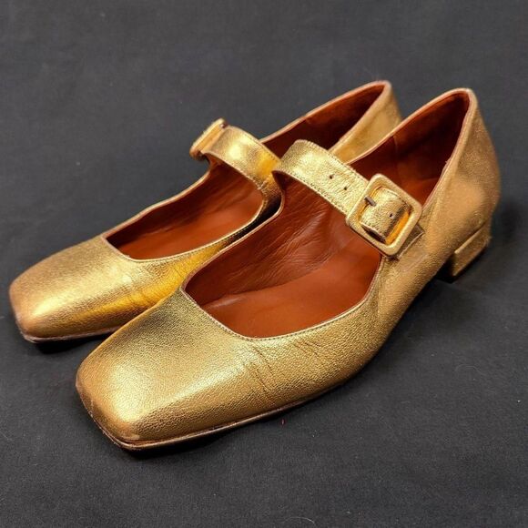 ♡ Penelope Chilvers ♡ Square Toe Ballet Flats Metallic Gold - Picture 2 of 8